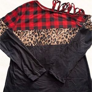 Small red, black, leopard print top